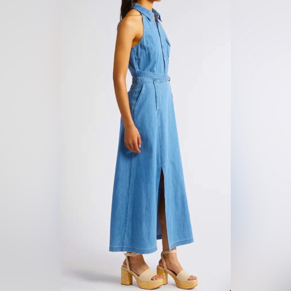 Du Paradis Denim Sleeveless Shirt Dress